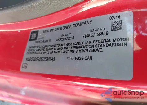 2014 Chevrolet Spark Ls Auto из США, поврежденный, VIN KL8CB6S92EC584843